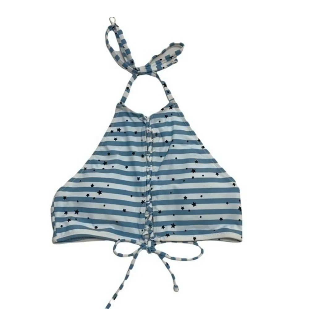 Aerie Blue & White Striped Star Halter Bikini Sz Med NWOT
